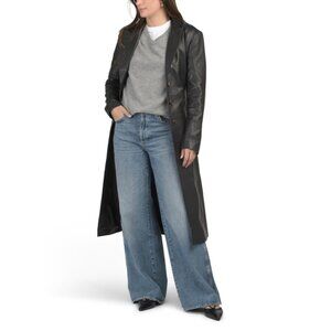 BOD & CHRISTENSEN Black Genuine Leather Trench Coat